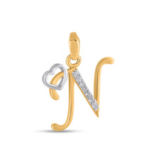 Load image into Gallery viewer, 10K Yellow Gold Round Diamond N Letter Initial With Heart Pendant 1/10 Cttw