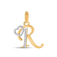 Load image into Gallery viewer, 10K Yellow Gold Round Diamond R Letter Initial With Heart Pendant 1/10 Cttw