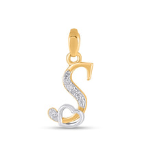 Load image into Gallery viewer, 10K Yellow Gold Round Diamond S Letter Initial With Heart Pendant 1/10 Cttw