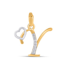 Load image into Gallery viewer, 10K Yellow Gold Round Diamond Y Letter Initial With Heart Pendant 1/10 Cttw