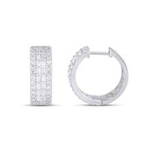 Load image into Gallery viewer, 10K White Gold Round Baguette Diamond 3 Row Designer Hoop Earring 1 Cttw