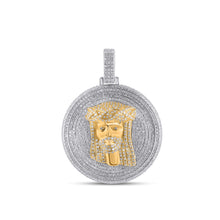 Load image into Gallery viewer, 10K Yellow White Two Tone Round Baguette Diamond Jesus Face Religious Pendant 2 Cttw