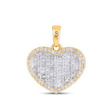 Load image into Gallery viewer, 10K Yellow Gold Round Baguette Diamond Heart Pendant 1/2 Cttw