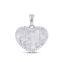 Load image into Gallery viewer, 10K White Gold Round Baguette Diamond Heart Pendant 1/2 Cttw
