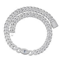 Load image into Gallery viewer, Sterling Silver Round Moissanite 15mm Inifinity Cuban With Evil Eye Designer 22 Inch Mens Necklace RP 27-1/8 Cttw
