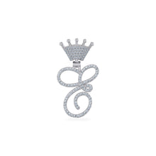 Load image into Gallery viewer, 10K White Gold Round Diamond E Letter Crown Initial Pendant 1/5 Cttw