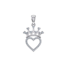 Load image into Gallery viewer, 10K White Gold Round Diamond Heart Crown Pendant 1/10 Cttw