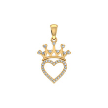 Load image into Gallery viewer, 10K Yellow Gold Round Diamond Heart Crown Pendant 1/10 Cttw