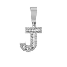 Load image into Gallery viewer, 10K White Gold Baguette Diamond Initial J Letter Pendant 3/8 Cttw