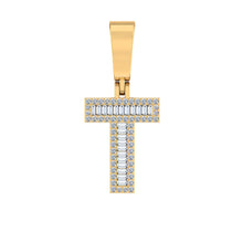 Load image into Gallery viewer, 10K Yellow Gold Baguette Diamond Initial T Letter Pendant 1/3 Cttw
