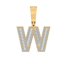 Load image into Gallery viewer, 10K Yellow Gold Baguette Diamond Initial W Letter Pendant 5/8 Cttw
